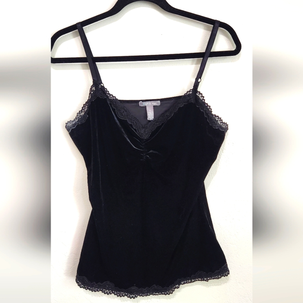 Apt 9 velvet camisole with lace trim.   Size L black